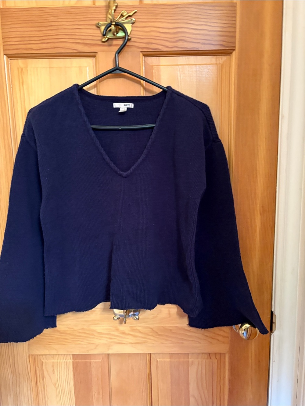 Muse Navy V-Neck Knit Sweatshirt